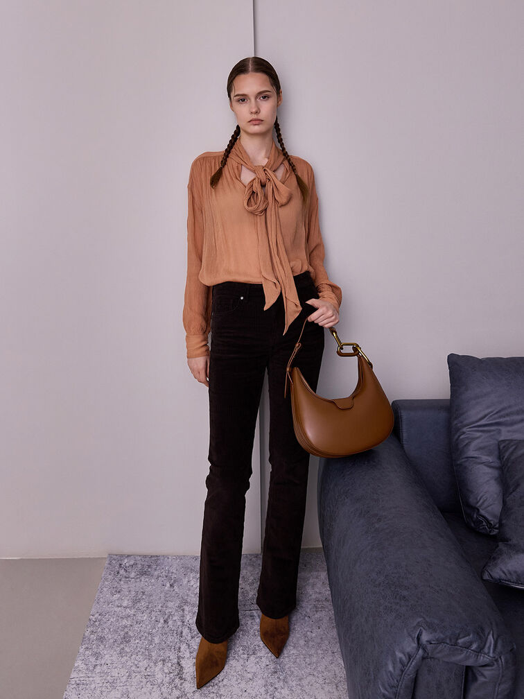 Kora Metallic-Accent Moon Bag, Chocolate, hi-res