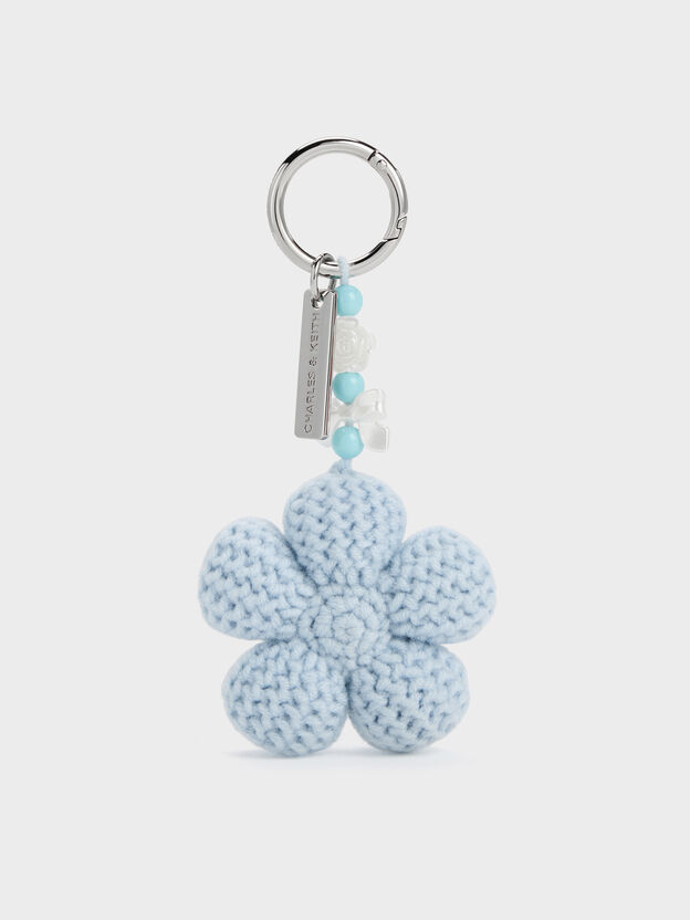 Crochet-Flower Beaded Charm, Sea Salt Blue, hi-res