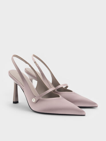 Helena Recycled Polyester Pearl-Buckle Pointed-Toe Slingback Pumps, Mauve, hi-res