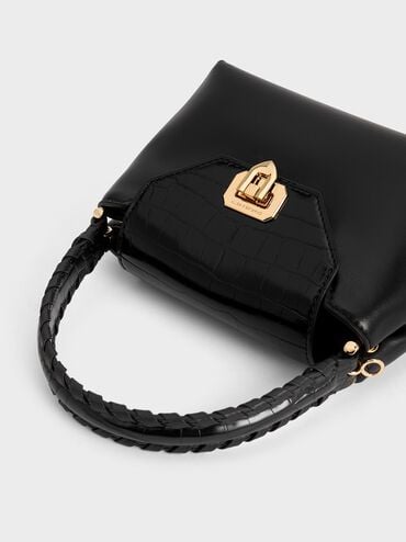 Arwen Croc-Effect Top Handle Bag, Black, hi-res