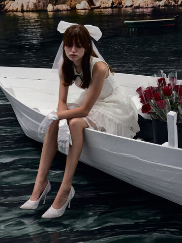 Kyra Embroidered-Mesh Stiletto Pumps, White, hi-res