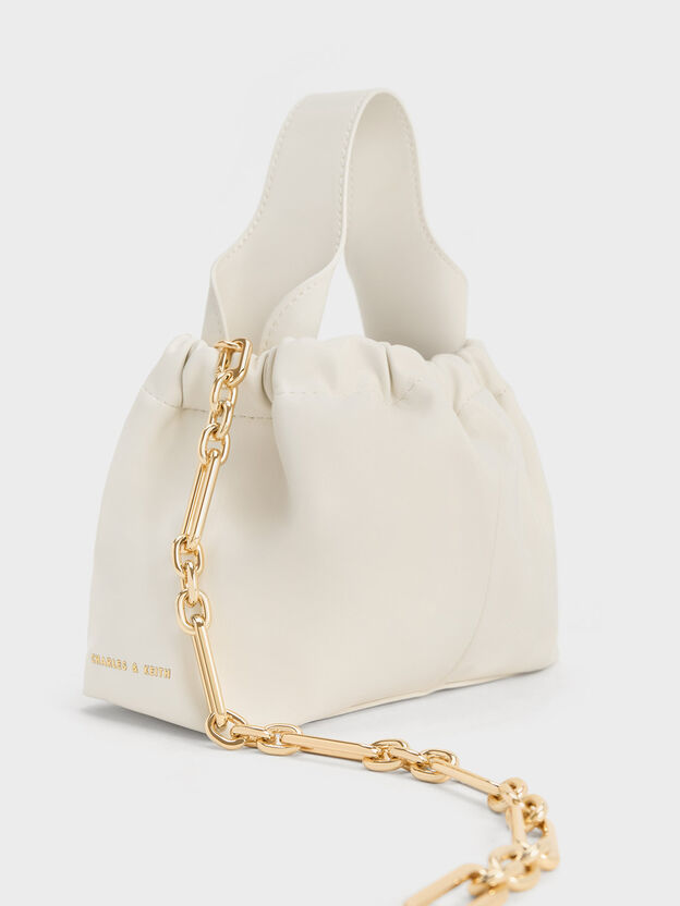 Ally Ruched Chain-Handle Bag, Cream, hi-res