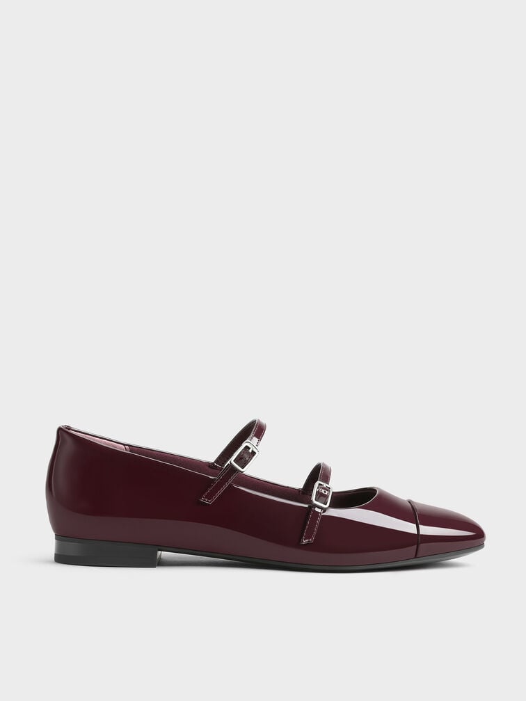 Patent Double-Strap Mary Janes, Maroon, hi-res
