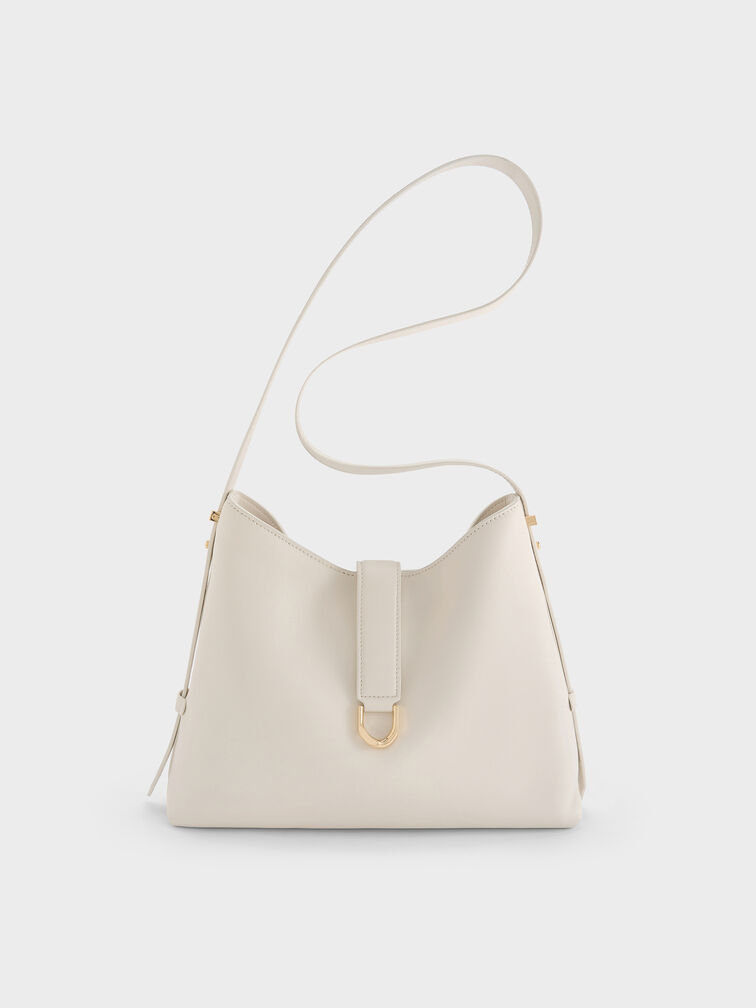 Gabine Leather Belted Hobo Bag, Eggshell Cream, hi-res