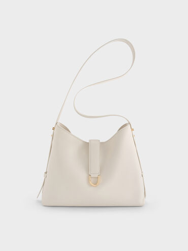 Gabine Leather Belted Hobo Bag, Eggshell Cream, hi-res
