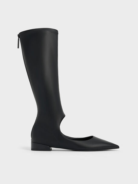 Robbie Cut-Out Knee-High Boots, Black, hi-res