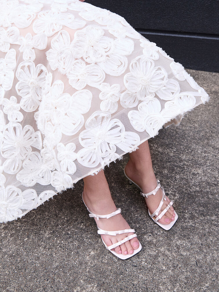 Jessy Bow Heeled Sandals, White, hi-res