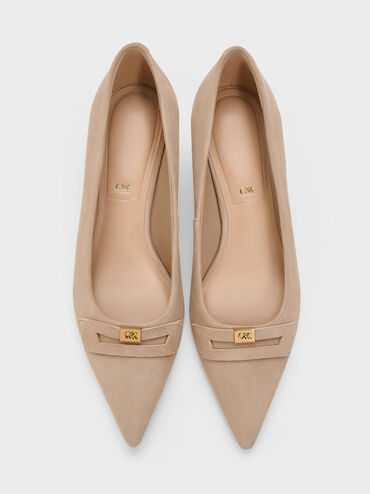 Georgina Suede Pointed-Toe Kitten-Heel Pumps, Taupe, hi-res