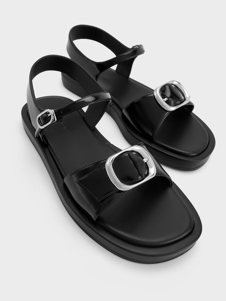 Buckled Slingback Sandals, Black Box, hi-res
