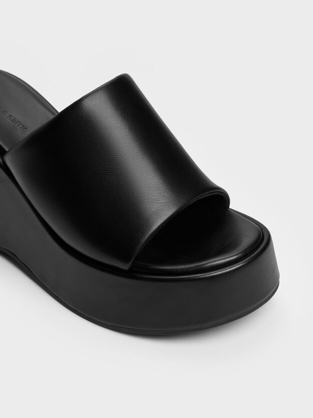 Wide-Strap Platform Wedges, Black, hi-res