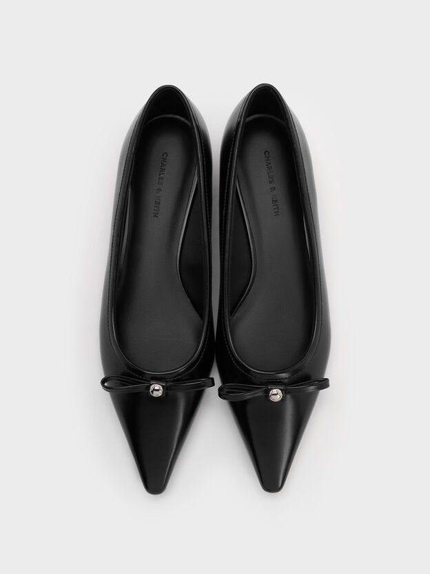 Bow Pointed Ballet Flats, Black, hi-res