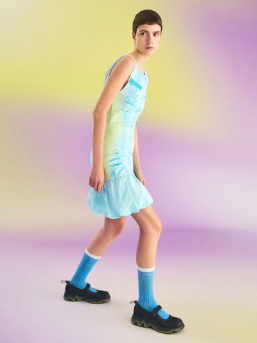 Mesh Gradient Wave Mary Jane Sneakers, Black, hi-res