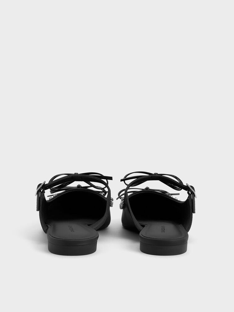 Gem-Embellished Double-Bow Pointed-Toe Mules, Black, hi-res