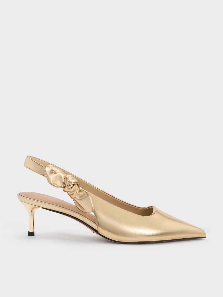 Jayce Leather Slingback Kitten Heels, Gold, hi-res