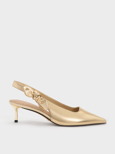 Jayce Leather Slingback Kitten Heels, Gold, hi-res