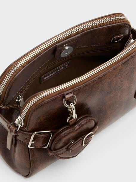 Nellie Heart-Charm Shoulder Bag, Distressed Coffee, hi-res