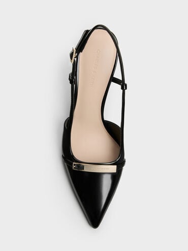 Metallic-Bar Pointed Slingback Pumps, Black Box, hi-res