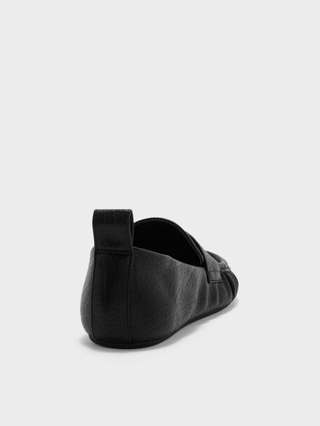 Ruched Penny Loafers, Black, hi-res
