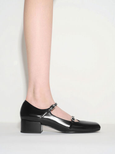 Double-Strap Block-Heel Mary Janes, Black Box, hi-res