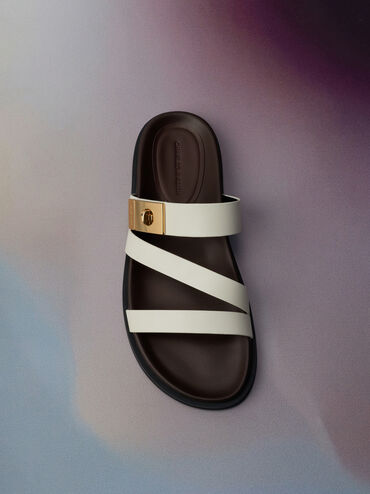 Aelin Metallic-Buckle Strappy Sandals, White, hi-res