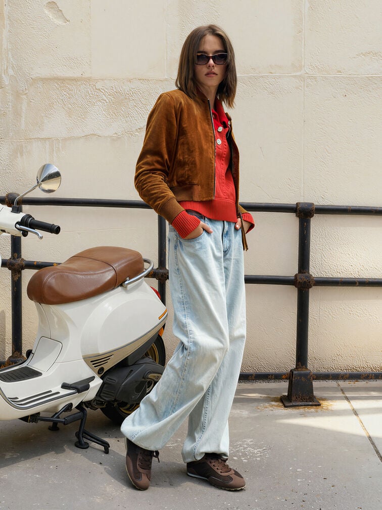 Nylon Contrast-Panel Sneakers, Dark Brown Textured, hi-res