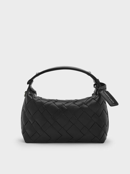 Ivette Woven Shoulder Bag, Noir, hi-res
