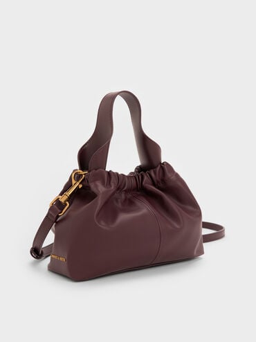 Ally Ruched Chain-Handle Bag, Wineberry Red, hi-res