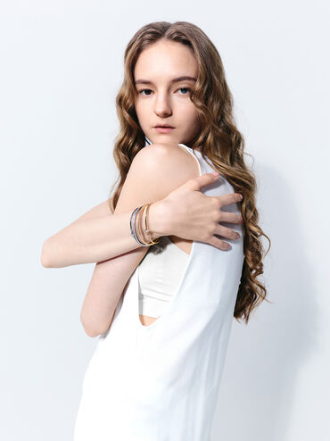 Everest Crystal Star Bangle, Silver, hi-res