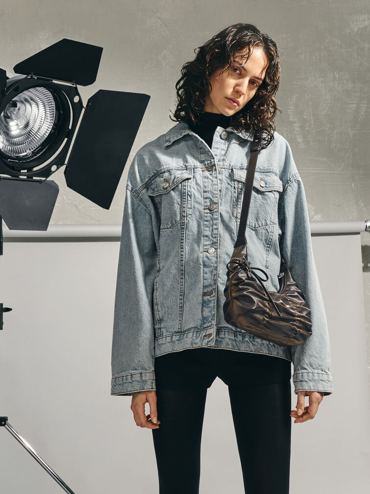 Kadee Ruched Bow-Charm Hobo Bag, Burnished Brown, hi-res