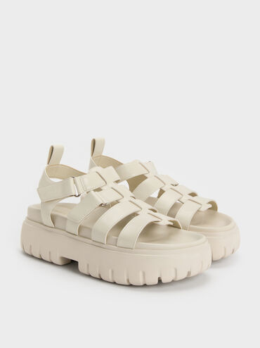 Platform Caged Sandals, Chalk, hi-res