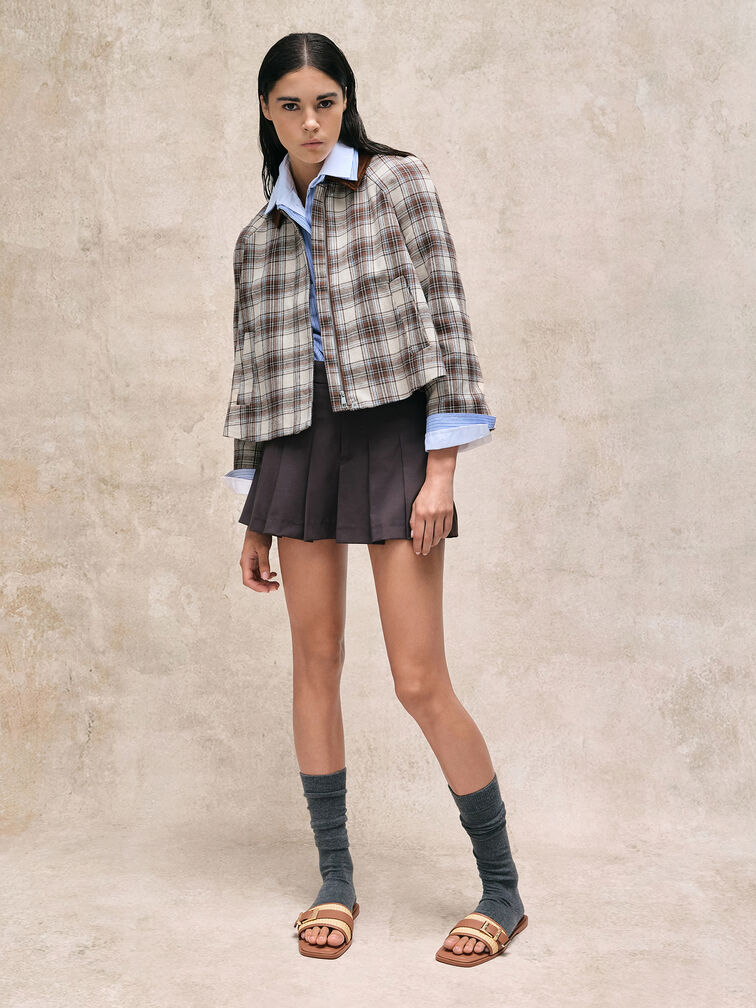 Whitney Leather & Raffia Buckled Slide Sandals, Brown, hi-res