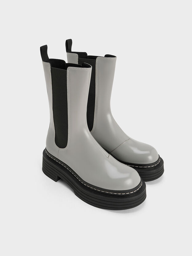 Stitch-Trim Platform Chelsea Boots, Grey, hi-res