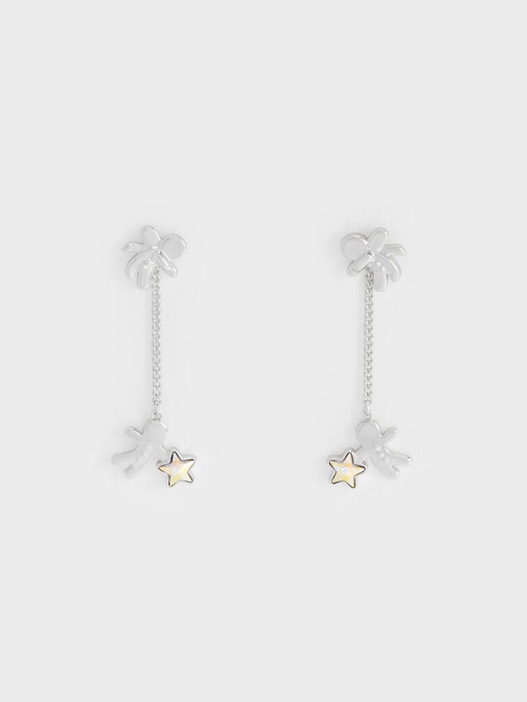 Athalia Gingerbread-Fairy Crystal-Star Drop Earrings, Silver, hi-res