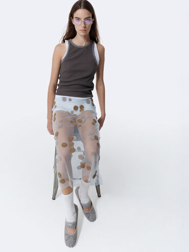 Winona Felt Bow Furry-Strap Mary Jane Flats, Light Grey, hi-res