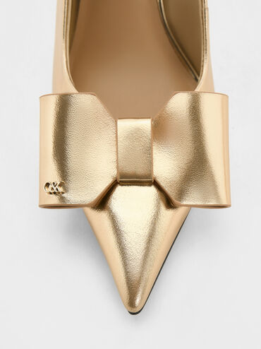 Lu Metallic Leather Bow Blade-Heel Slingback Pumps, Gold, hi-res
