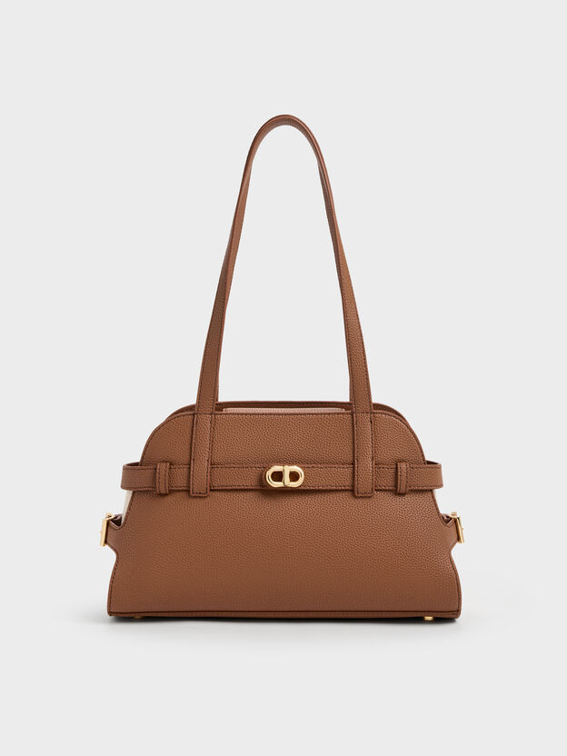 Aubrielle Belted Shoulder Bag, Chocolate, hi-res