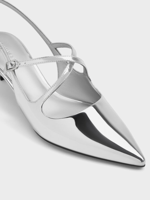 Pauline Metallic Crossover Kitten Heels, Silver, hi-res
