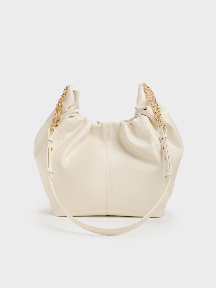 Ciara Ruched Hobo Bag, Cream, hi-res