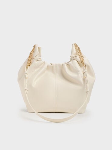 Ciara Ruched Hobo Bag, Cream, hi-res