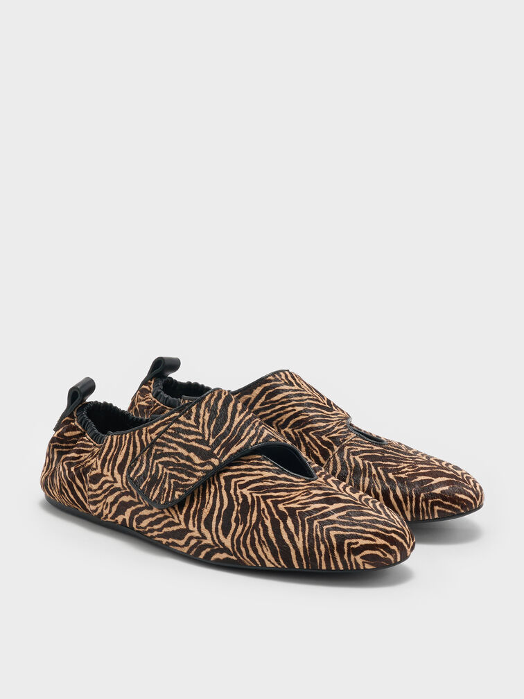 Pippa Calf Hair Zebra-Print Ballet Flats, Animal Print Sand, hi-res
