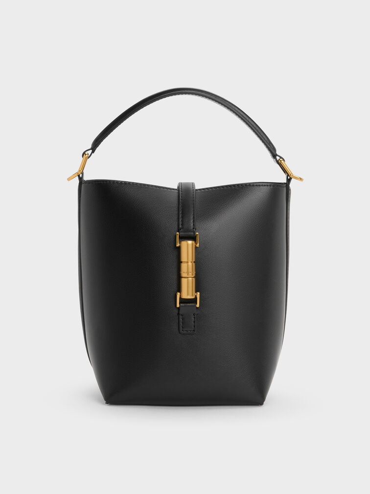 Cesia Metallic-Accent Bucket Bag, Black, hi-res