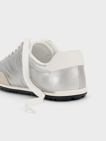 Metallic Low-Top Sneakers, Silver, hi-res