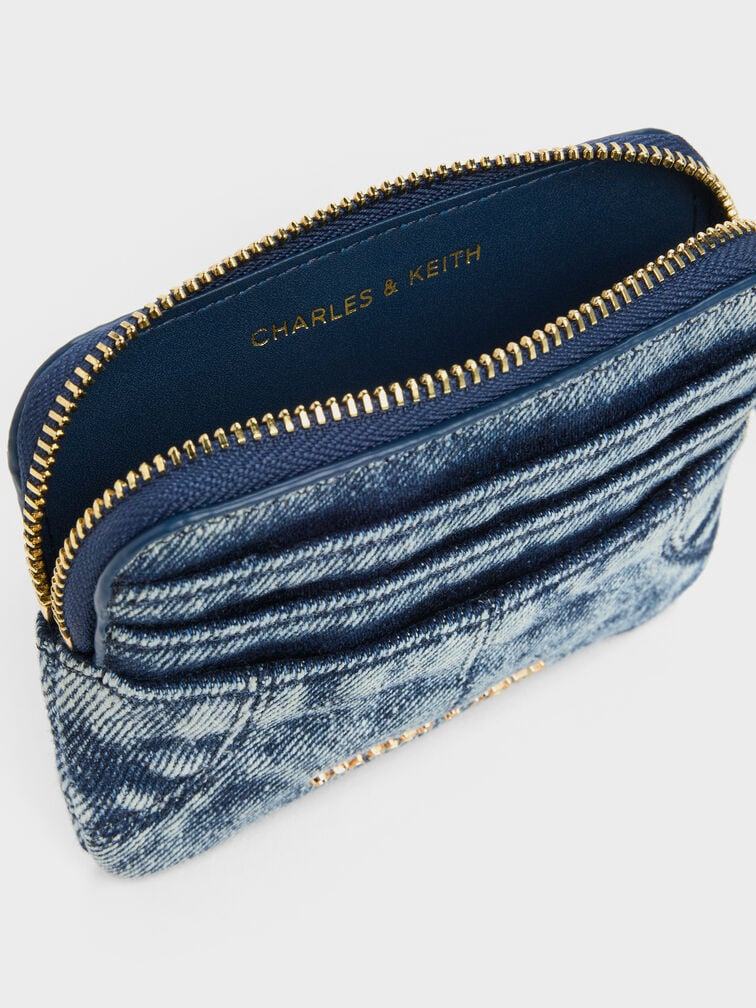 Ciara Denim Top-Zip Card Holder, Denim Blue, hi-res