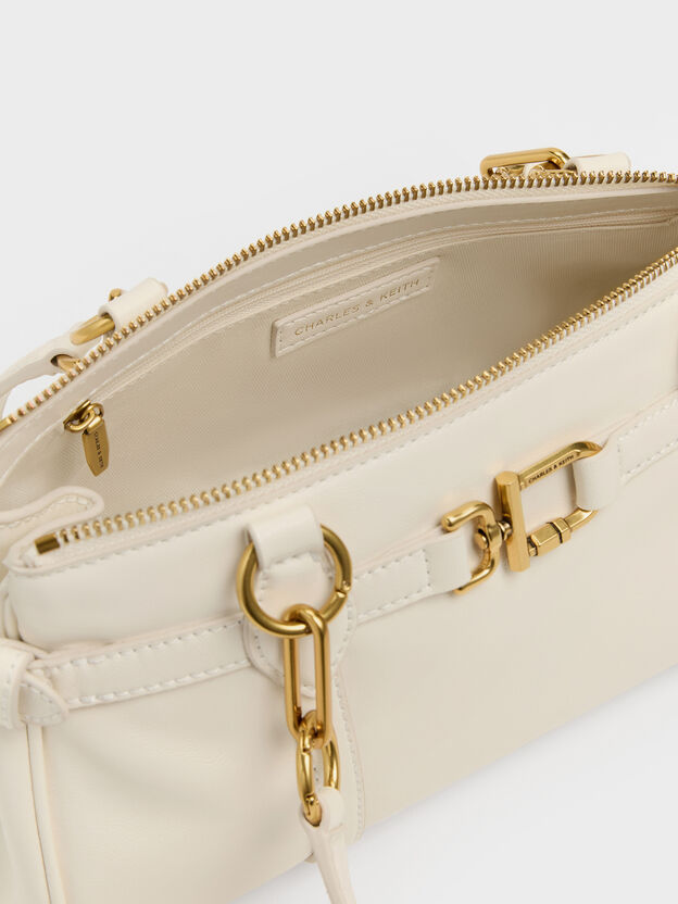 Gwynne Metallic-Accent Elongated Shoulder Bag, Cream, hi-res