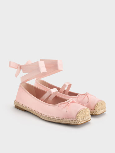 Bernadine Recycled Polyester Tie-Around Espadrille Flats, Pink, hi-res