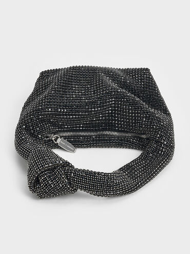 Crystal-Embellished Knotted-Strap Shoulder Bag, Noir, hi-res