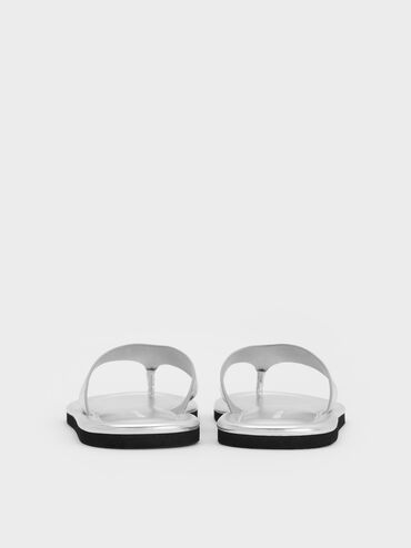 Trinah Metallic Crinkle-Effect Thong Sandals, Silver, hi-res