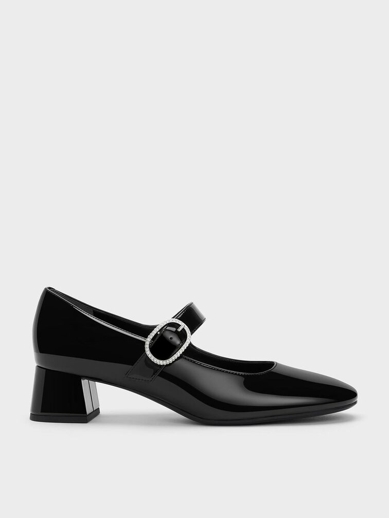 Jannie Patent Crystal-Buckle Mary Jane Pumps, Black Patent, hi-res