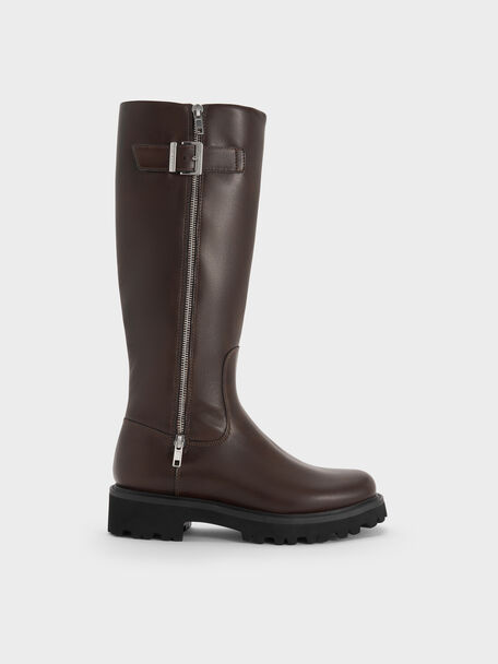 Lyndon Buckled Knee-High Boots, Dark Brown, hi-res