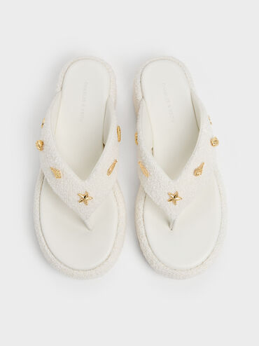 Tweed Beach Flatform Thong Sandals, Chalk, hi-res